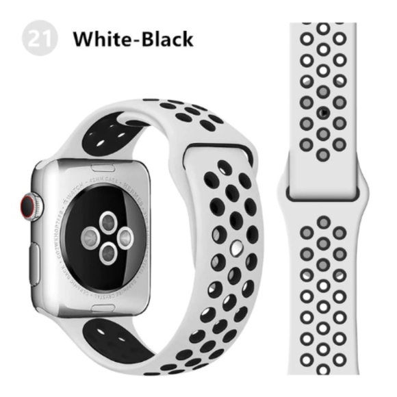 NEW[BAND] White-BK Sport Silicone For Apple Watch - Picture 1 of 3